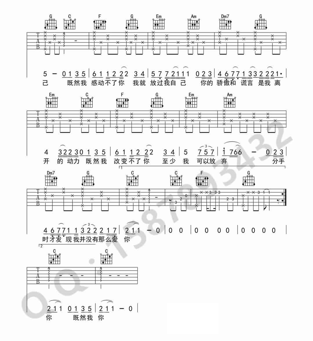 《放过自己吉他谱》_庄心妍__图片谱标准版_吉他图片谱2张 图2