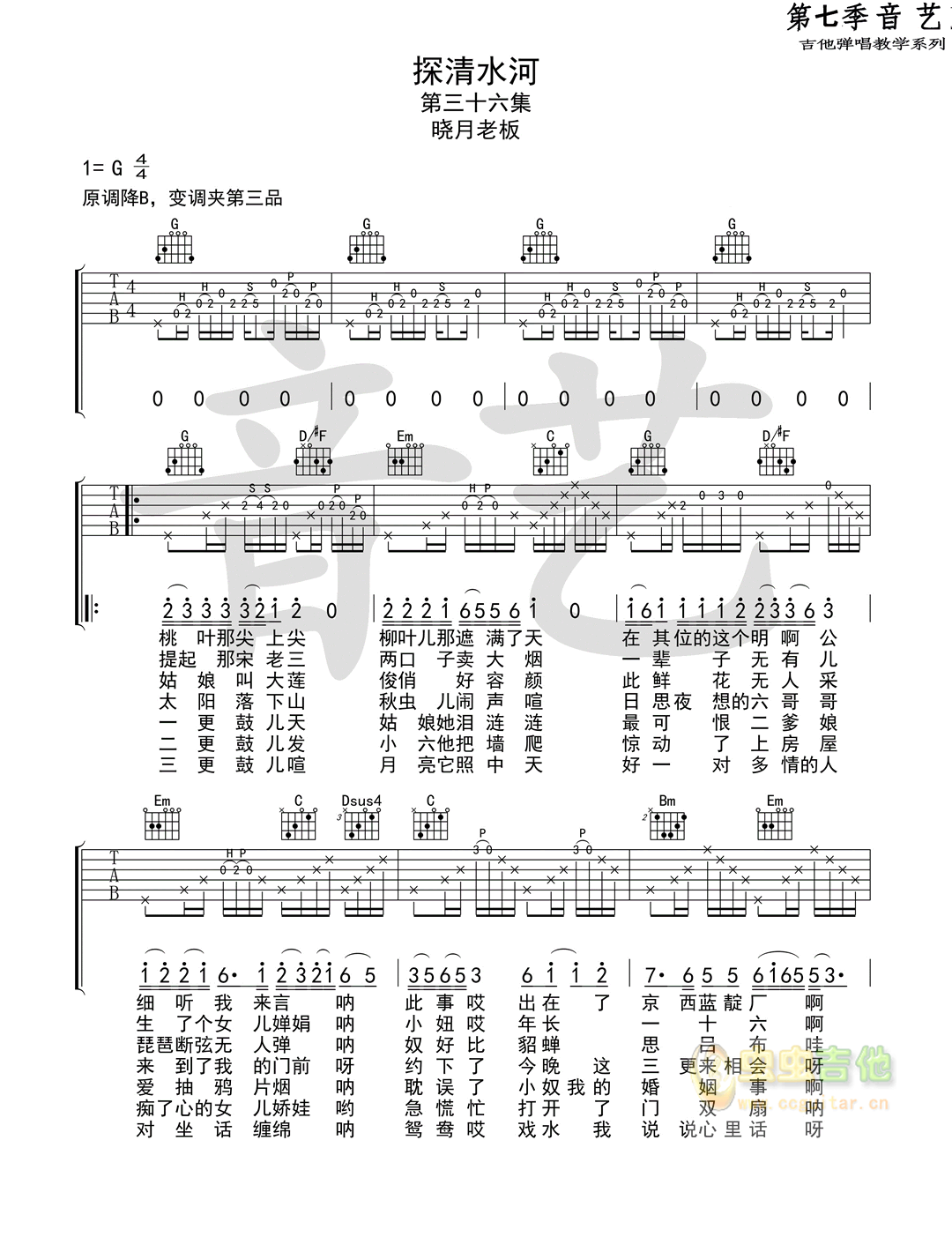 《探清水河吉他谱》_张云雷_晓月老板_图片谱标准版_吉他图片谱2张 图1