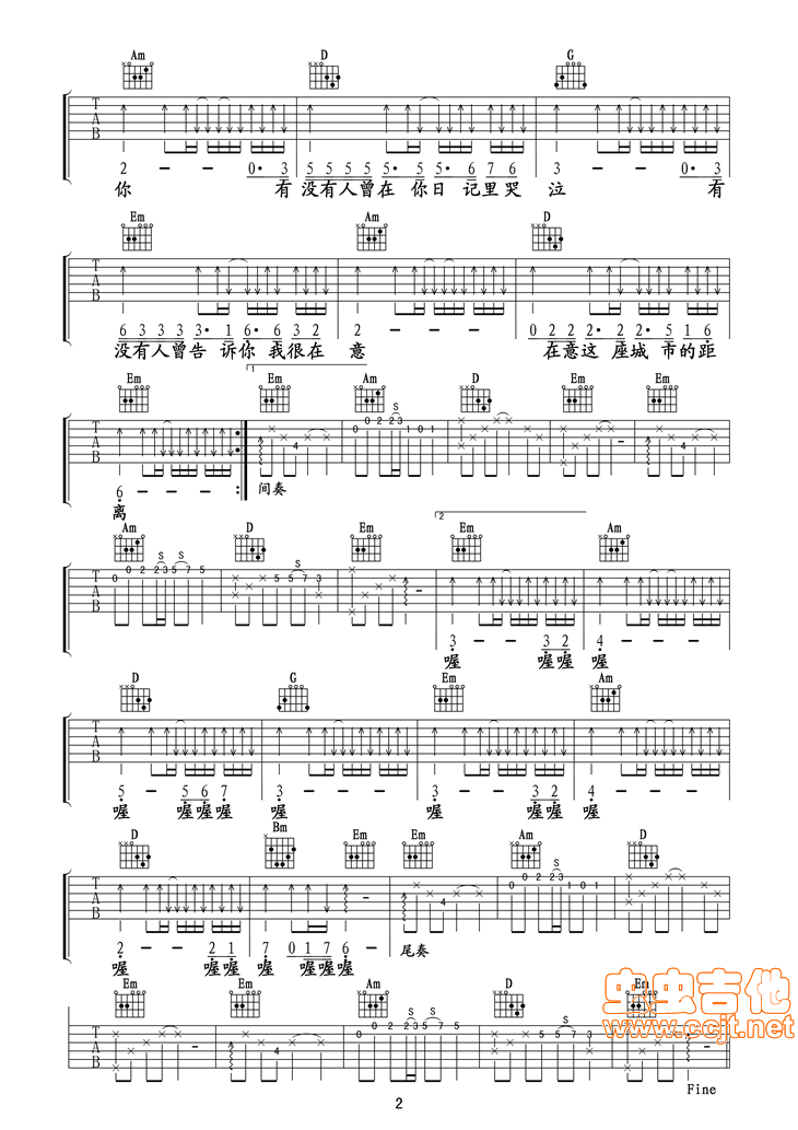 《有没有人告诉你吉他谱》_陈楚生__图片谱完整版_G调_吉他图片谱2张 图2