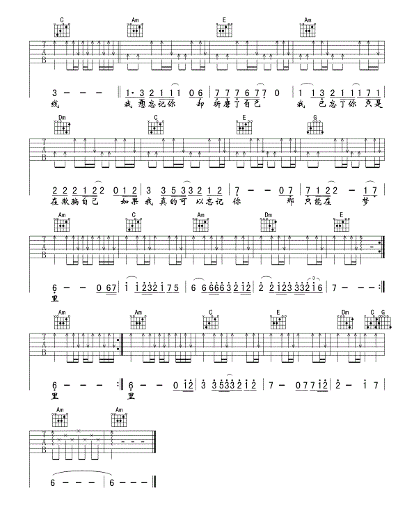 《如果真的可以忘记你吉他谱》_干露露_罗红彬_图片谱完整版_C调_吉他图片谱2张 图2