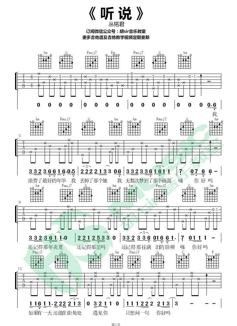 《听说吉他谱》_丛铭君__C调简单版_C调_吉他图片谱3张 图2