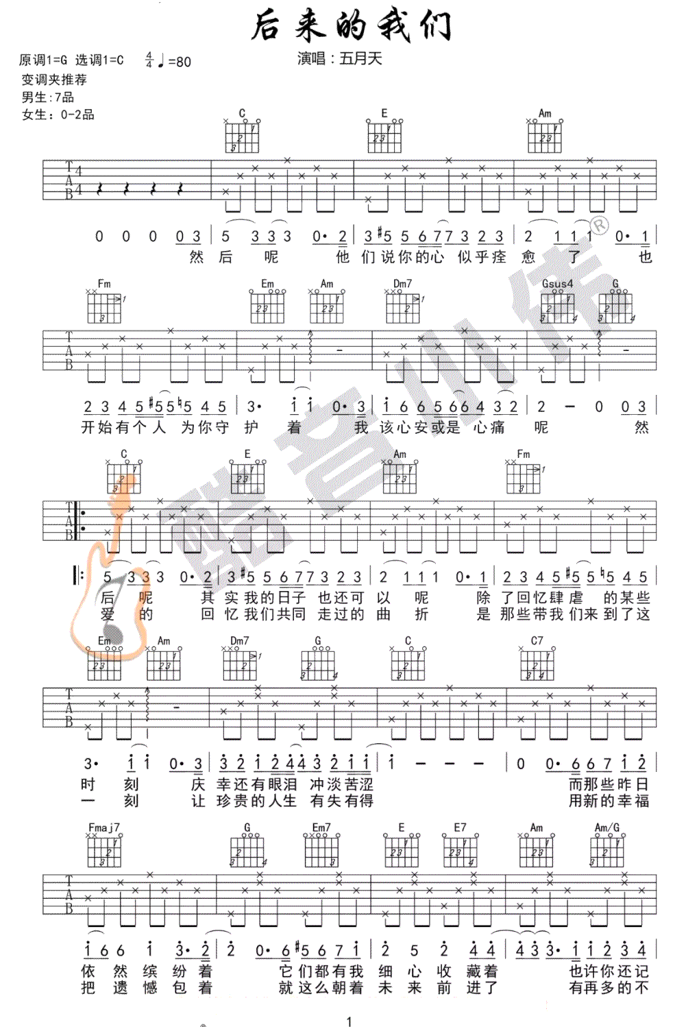 《后来的我们吉他谱》_五月天__C调简单版_C调_吉他图片谱4张 图2