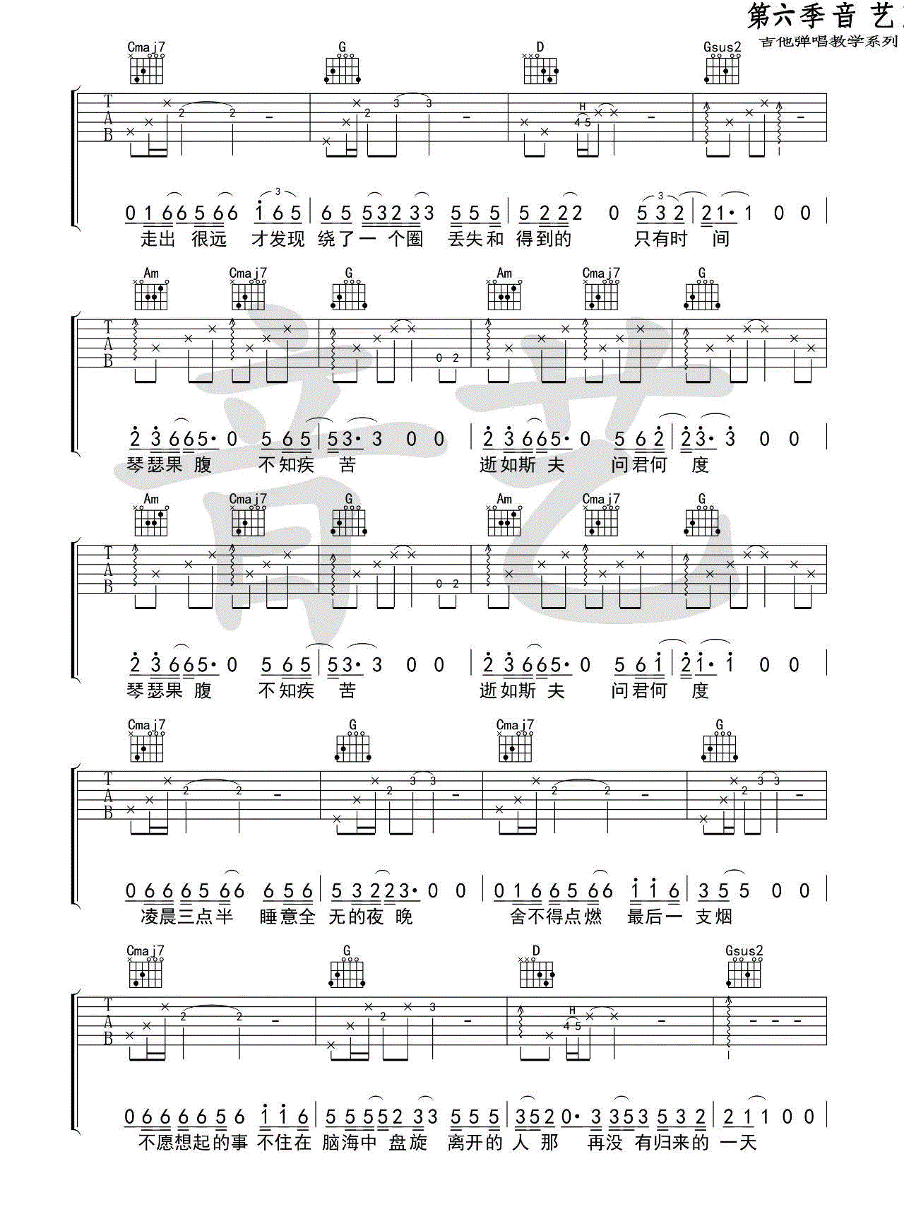 《如斯吉他谱》_丢火车乐队__G调六线谱标准版_G调_吉他图片谱4张 图2