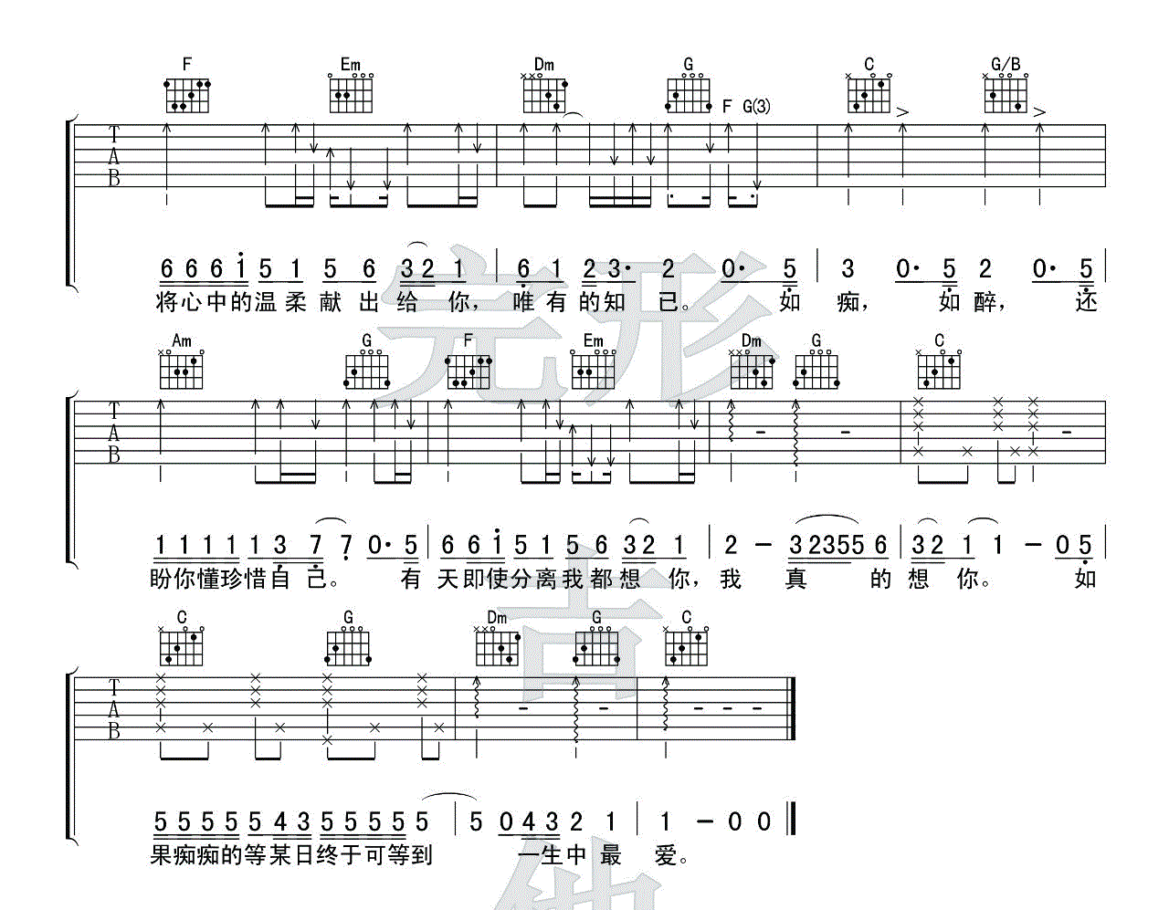 《一生中最爱》谭咏麟 吉他谱C调中级版 酷音小伟吉他教学_吉他谱_搜谱网