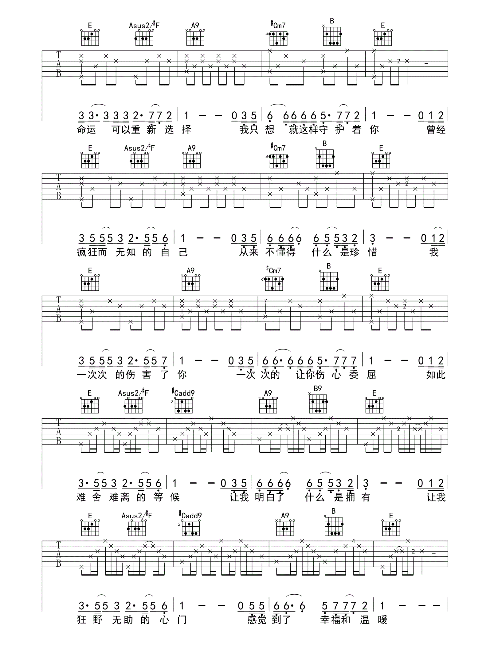 《等候吉他谱》_小哲_王华峰_弹唱六线谱完整版_E调_吉他图片谱5张 图2