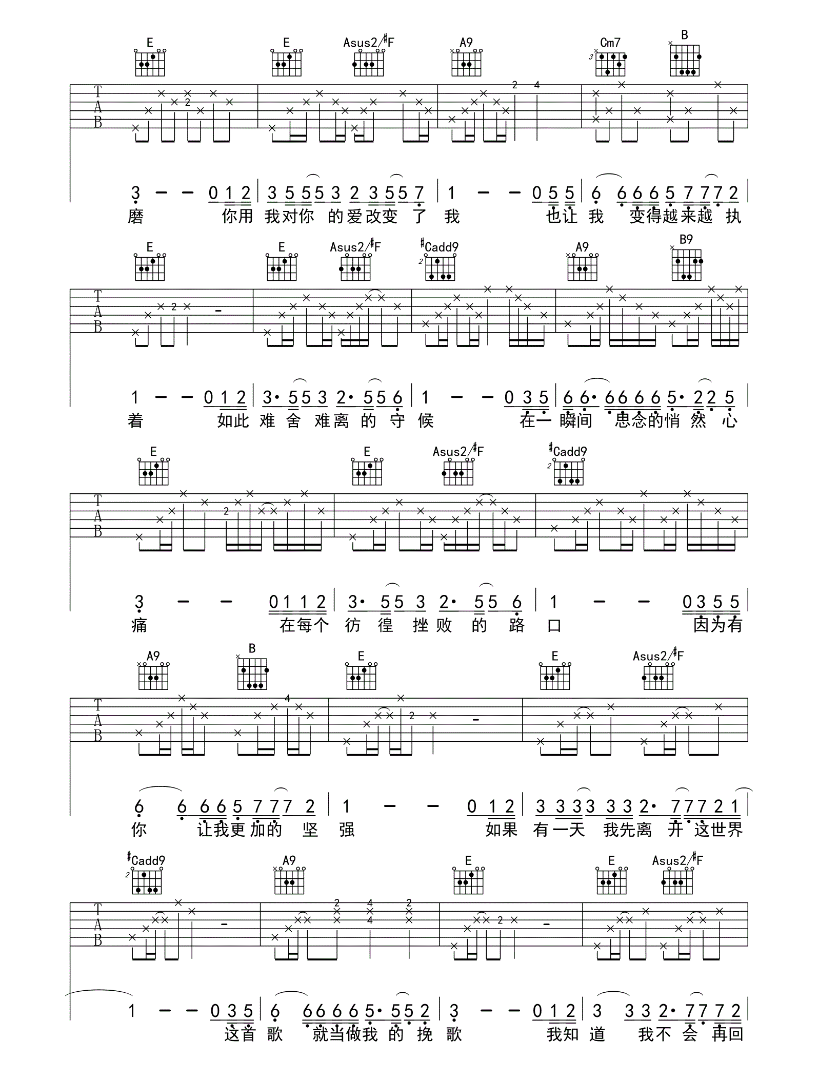 《等候吉他谱》_小哲_王华峰_弹唱六线谱完整版_E调_吉他图片谱5张 图4