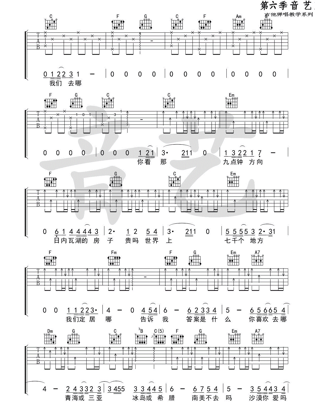 《我喜欢上你时的内心活动吉他谱》_陈绮贞__C调六线谱标准版_C调_吉他图片谱3张 图2
