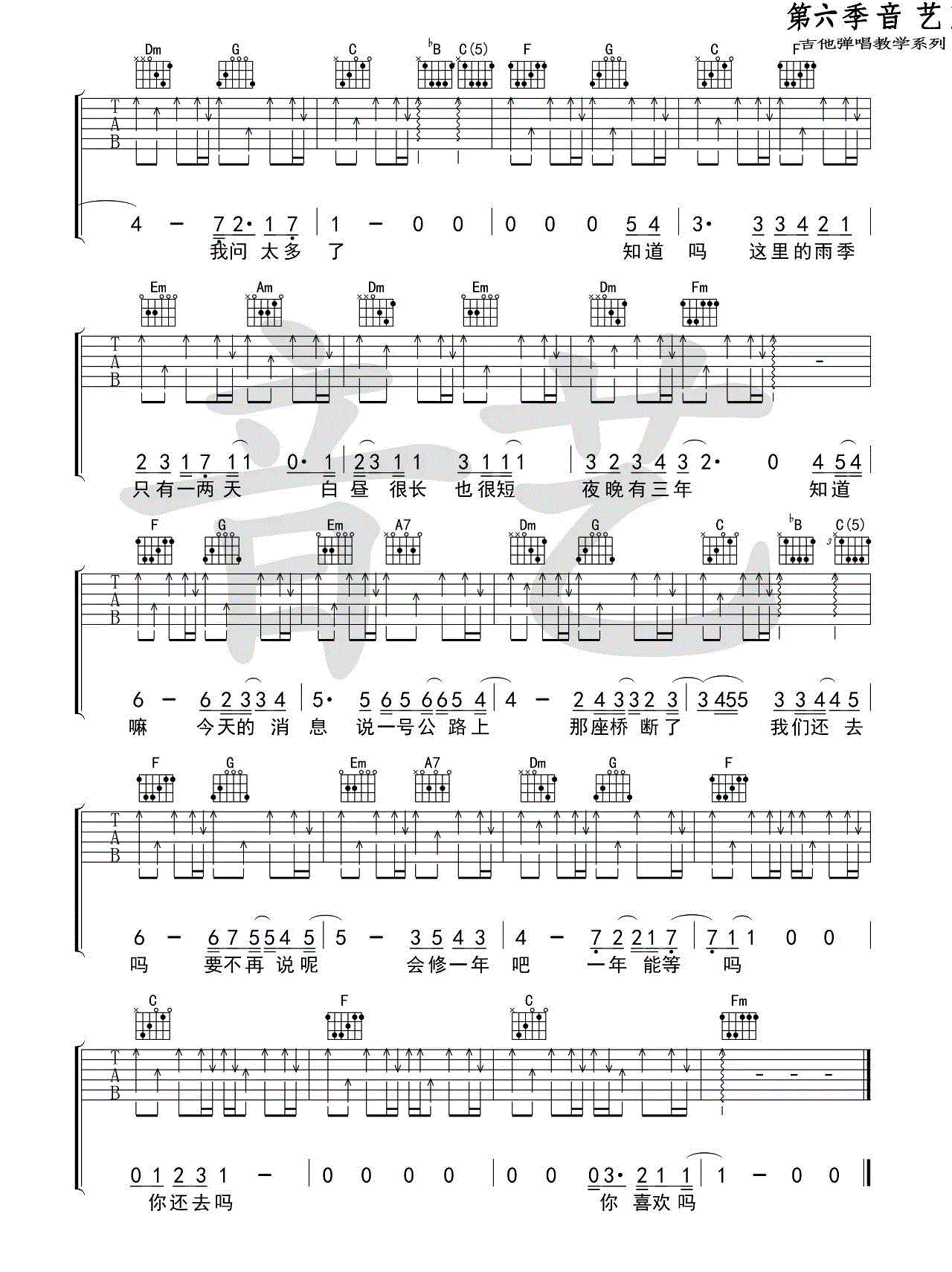 《我喜欢上你时的内心活动吉他谱》_陈绮贞__C调六线谱标准版_C调_吉他图片谱3张 图3