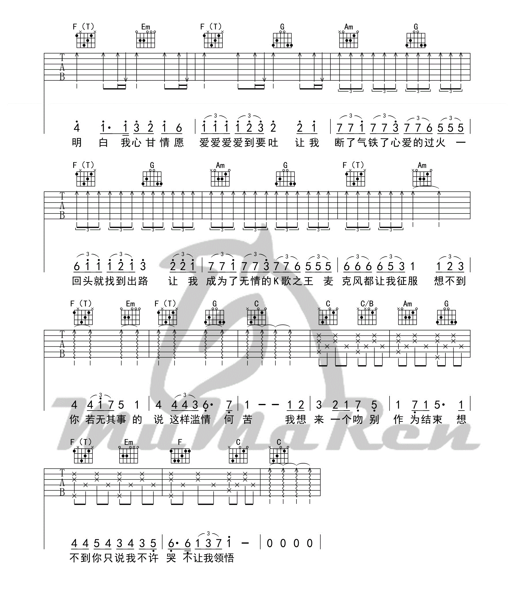 《K歌之王吉他谱》_陈奕迅__C调六线谱标准版_C调_吉他图片谱4张 图4