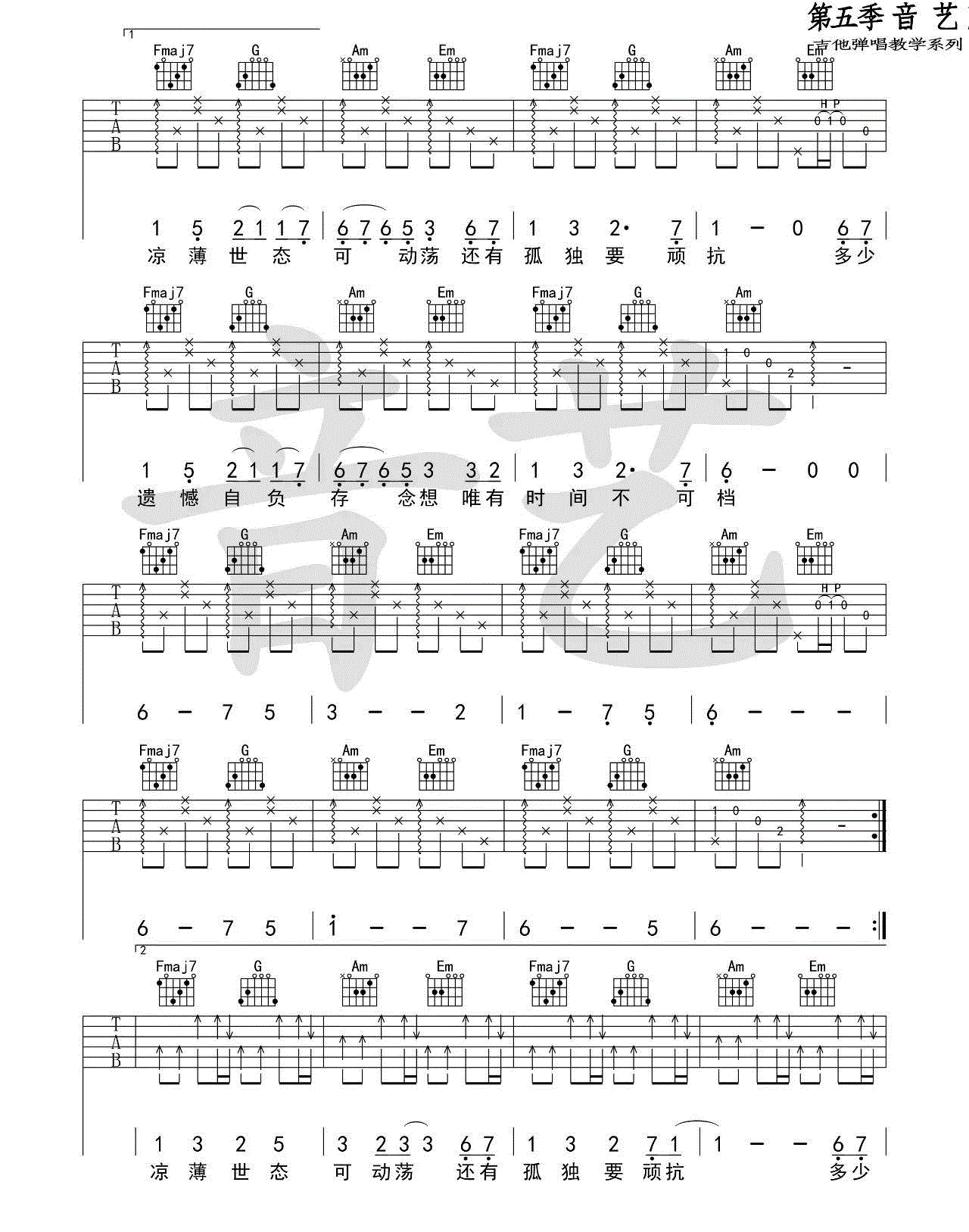 《一如年少模样吉他谱》_陈鸿宇__F调六线谱_F调_吉他图片谱4张 图2