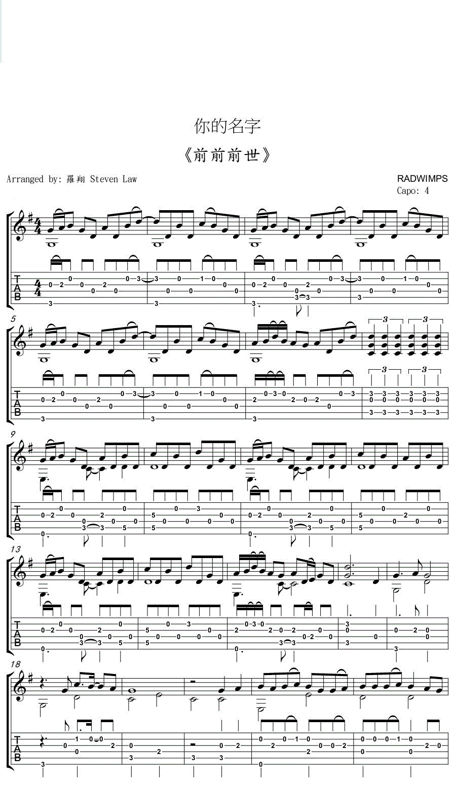《前前世世吉他谱》_小盒纸酱&斗斗_吉他指弹独奏谱_图片谱完整版_吉他图片谱4张 图1