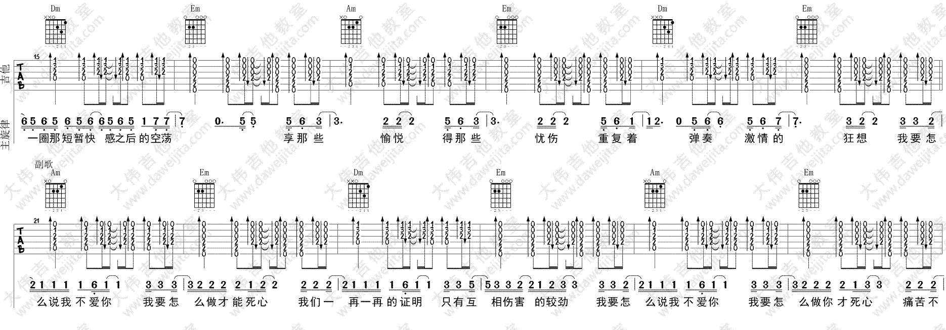 《怎么说我不爱你吉他谱》_萧敬腾__图片谱标准版_C调_吉他图片谱5张 图2