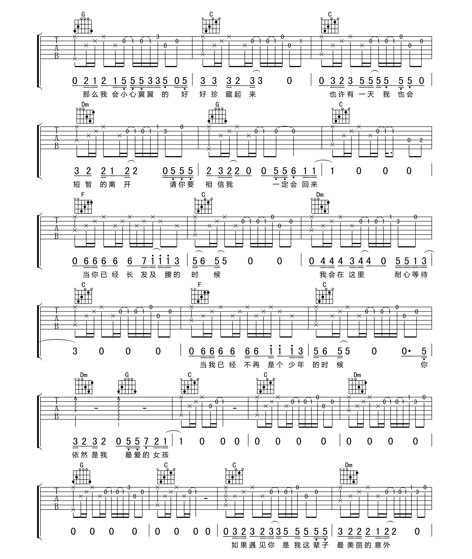 《待你长发及腰时吉他谱》_刘小天__图片谱完整版_吉他图片谱4张 图2