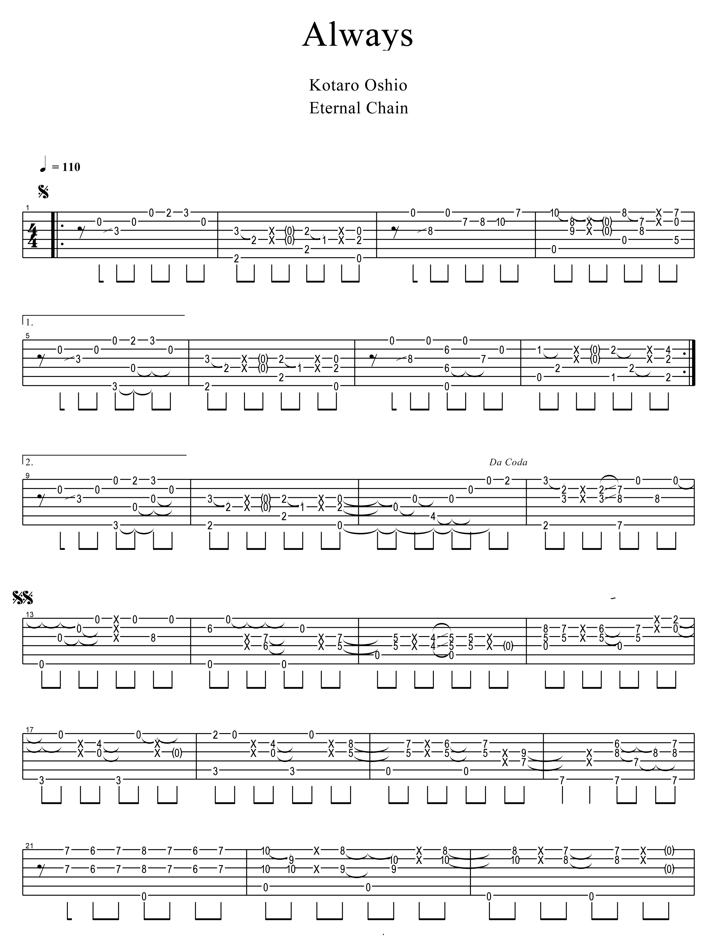 《Always吉他指弹谱》_卡农的农_押尾光太郎_六线谱完整版_吉他图片谱3张 图1