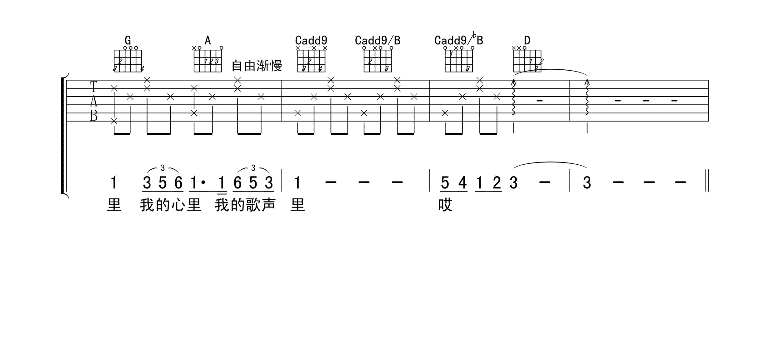 《我的歌声里吉他谱》_曲婉婷__图片谱完整版_吉他图片谱4张 图4