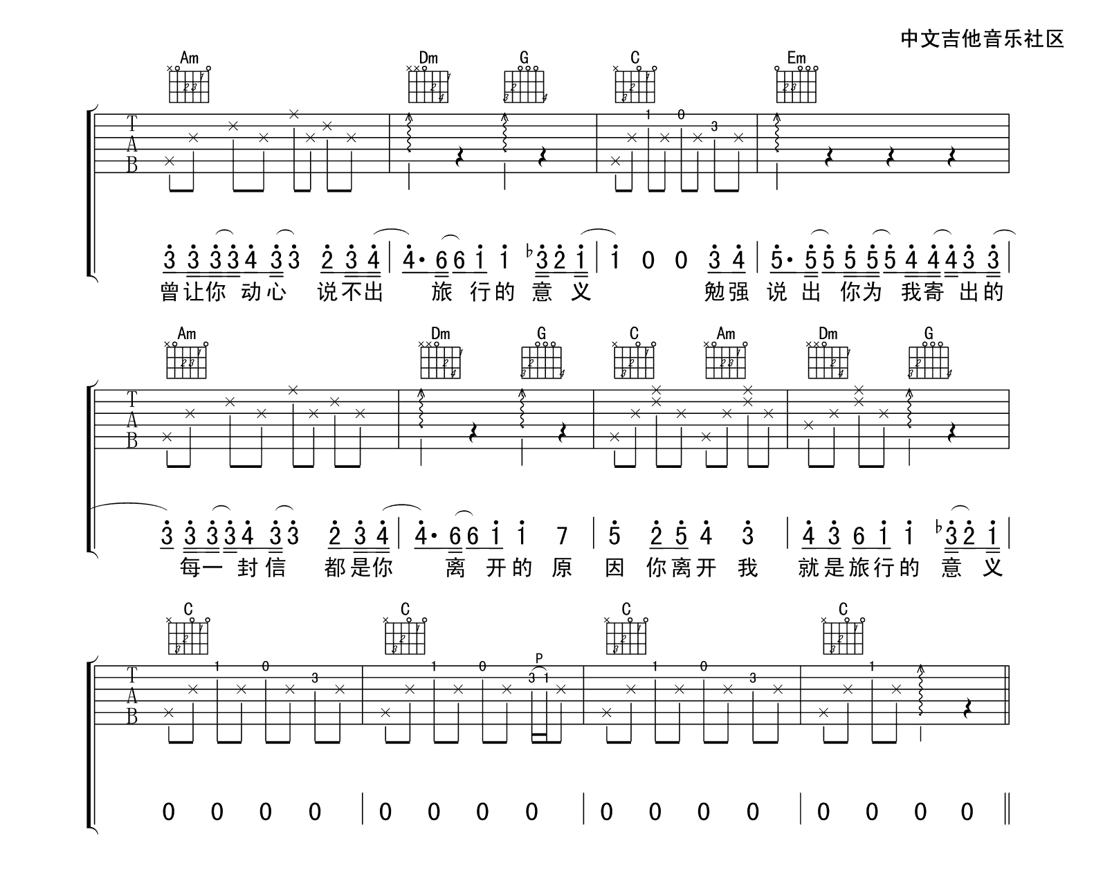 《旅行的意义吉他谱》_陈绮贞__C调六线谱标准版_C调_吉他图片谱3张 图3