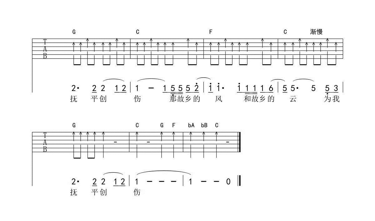 《故乡的云吉他谱》_费翔__C调六线谱完整版_C调_吉他图片谱4张 图4