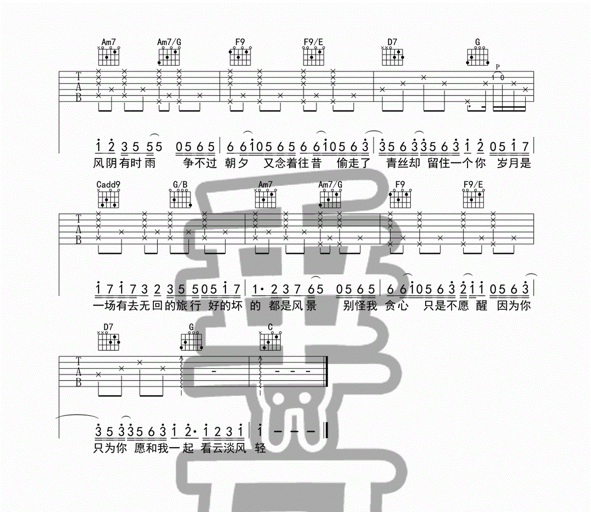 《岁月神偷吉他谱》_金玟岐__图片谱标准版_吉他图片谱2张 图2