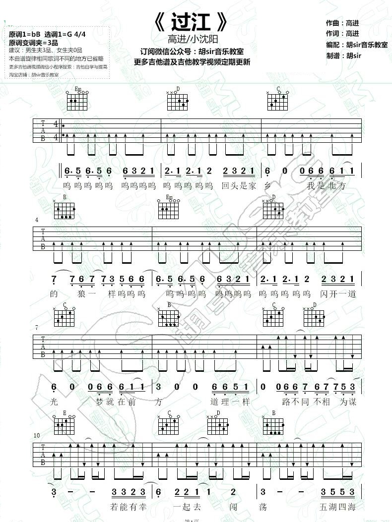 《猛虫过江吉他谱》_小沈阳、高进_B调_吉他图片谱2张 图1