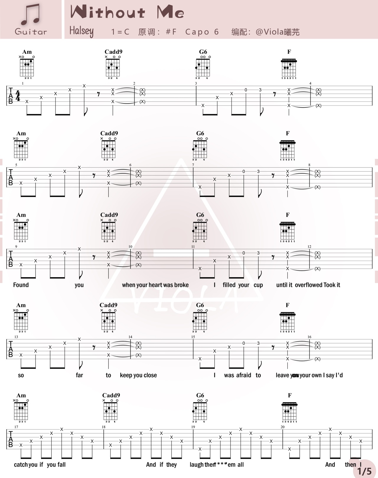 《Without Me吉他谱》_Daram_Halsey_C调_吉他图片谱5张 图1