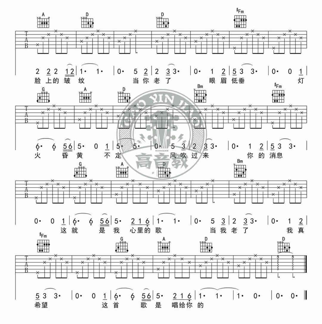 《当你老了吉他谱》_赵照_D调_吉他图片谱2张 图2