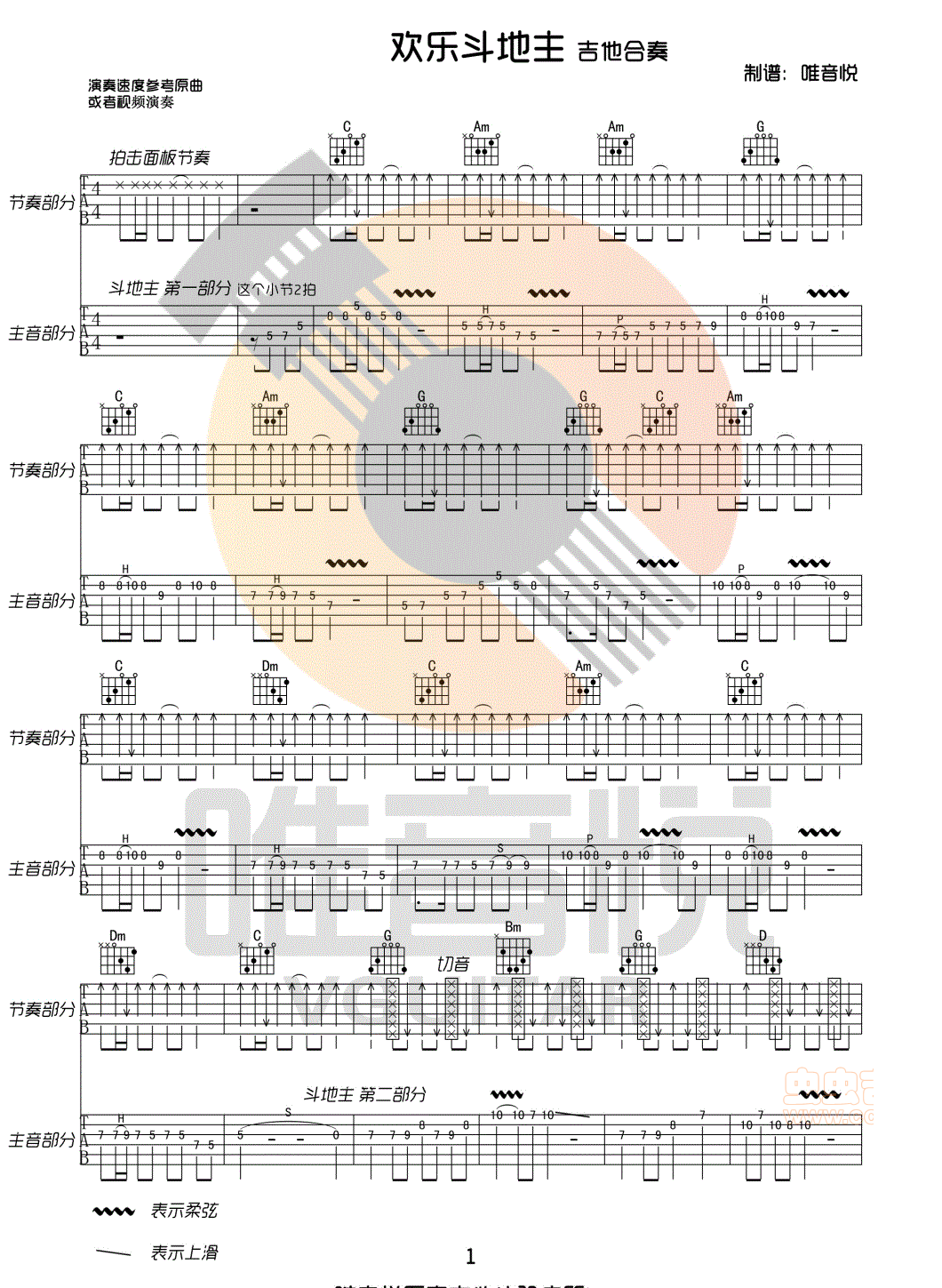 《欢乐斗地主吉他谱》_纯音乐_C调_吉他图片谱3张 图1