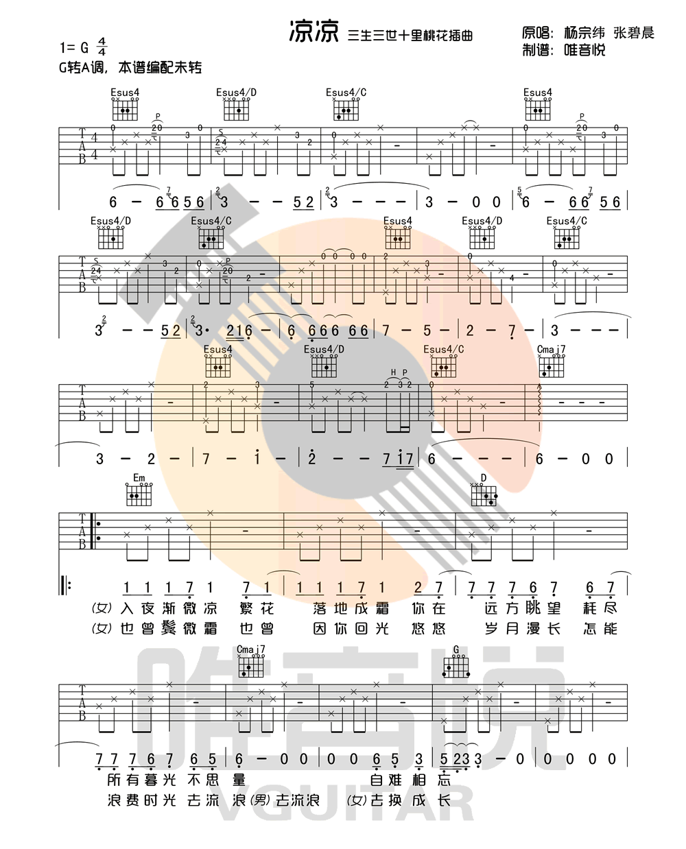 《凉凉吉他谱》_杨宗纬_G调_吉他图片谱3张 图1