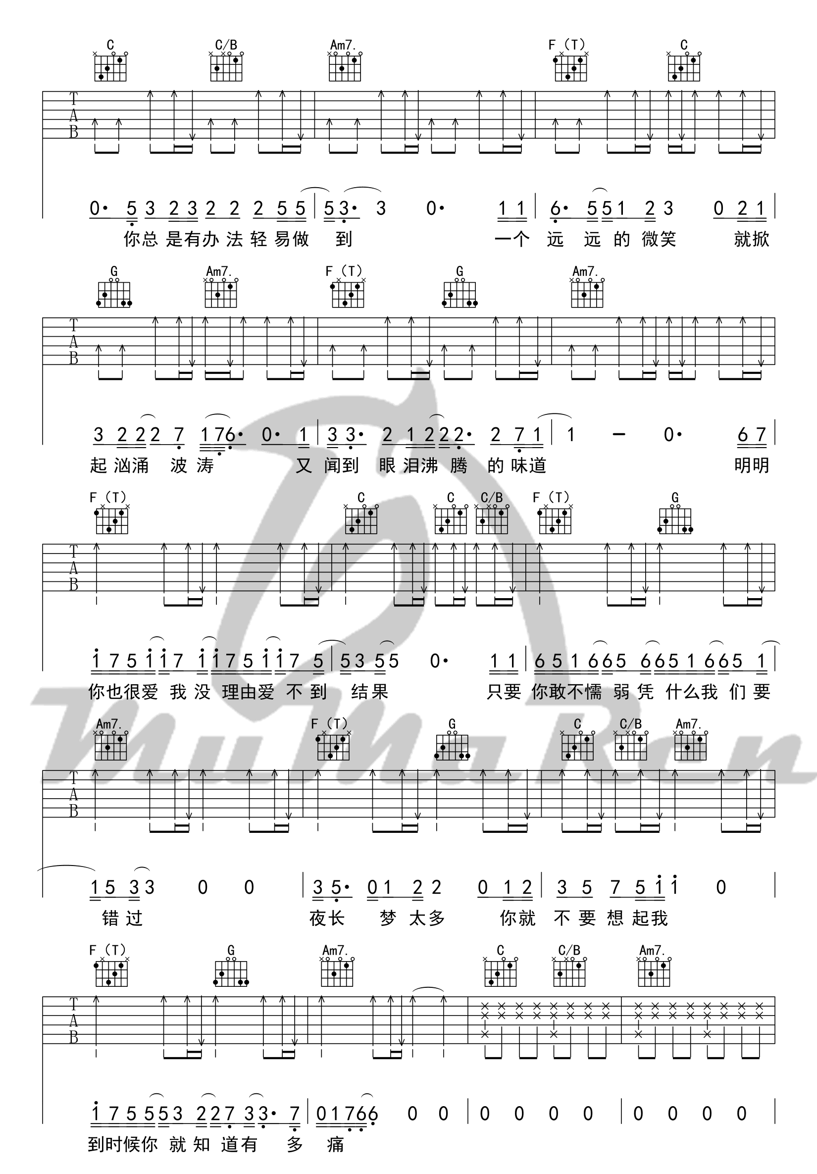 田馥甄《你就不要想起我》吉他谱G调中级版（酷音小伟吉他教学）_吉他谱_搜谱网