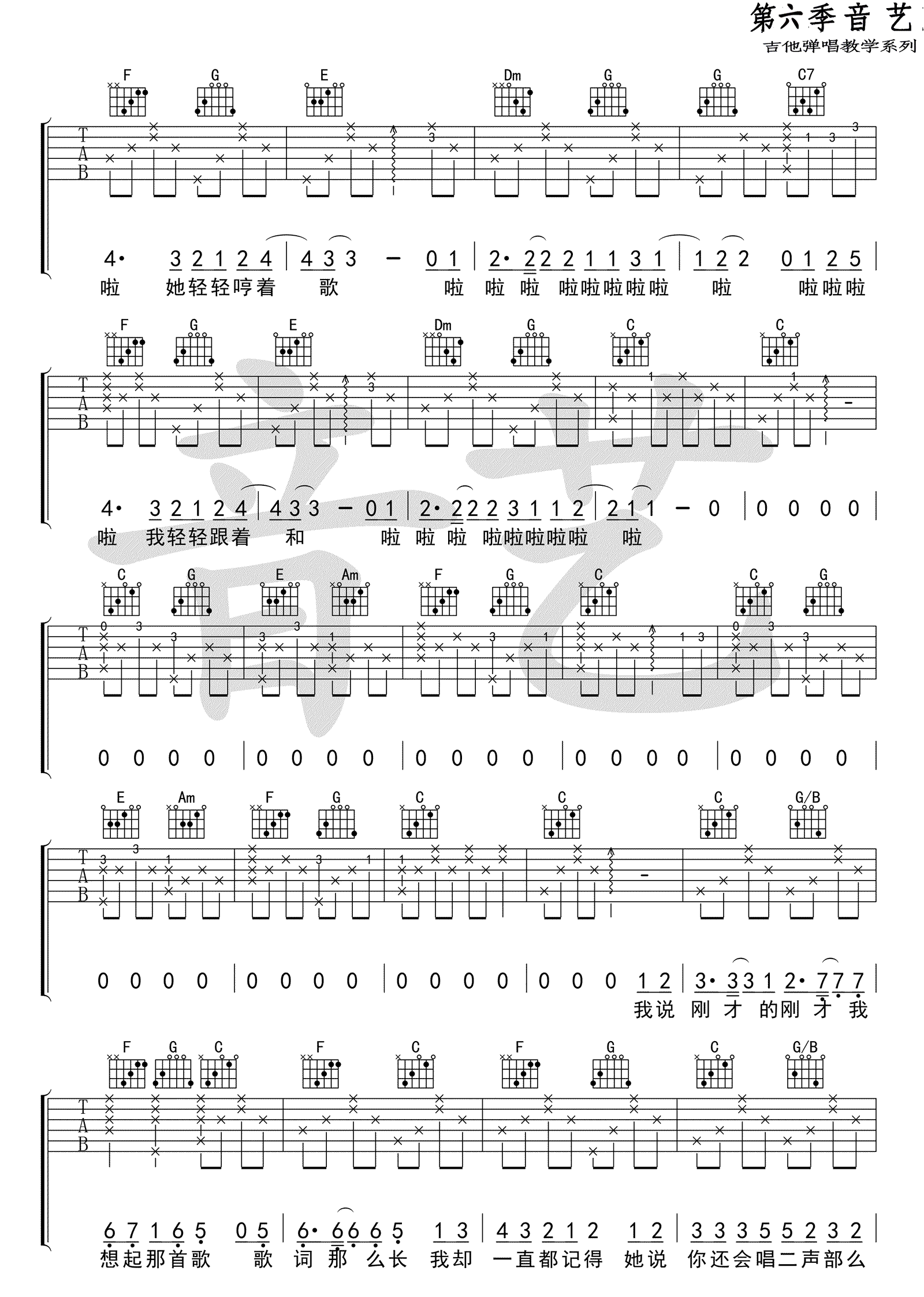 《她说每个人的心中都有一首歌吉他谱》_陈小熊__C调六线谱标准版_C调_吉他图片谱4张 图3