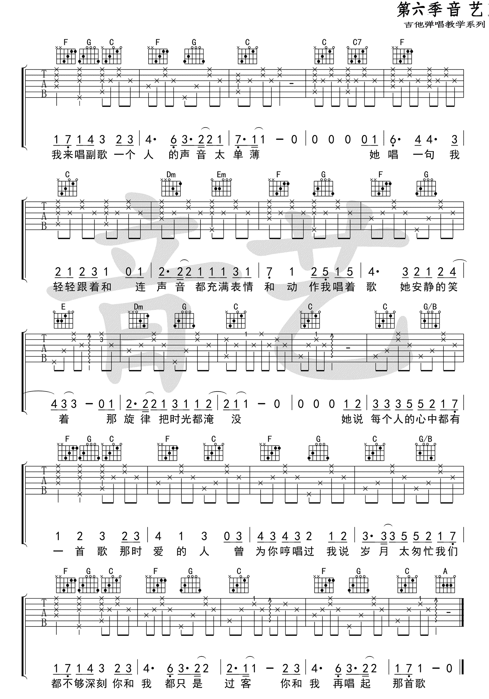 《她说每个人的心中都有一首歌吉他谱》_陈小熊__C调六线谱标准版_C调_吉他图片谱4张 图4