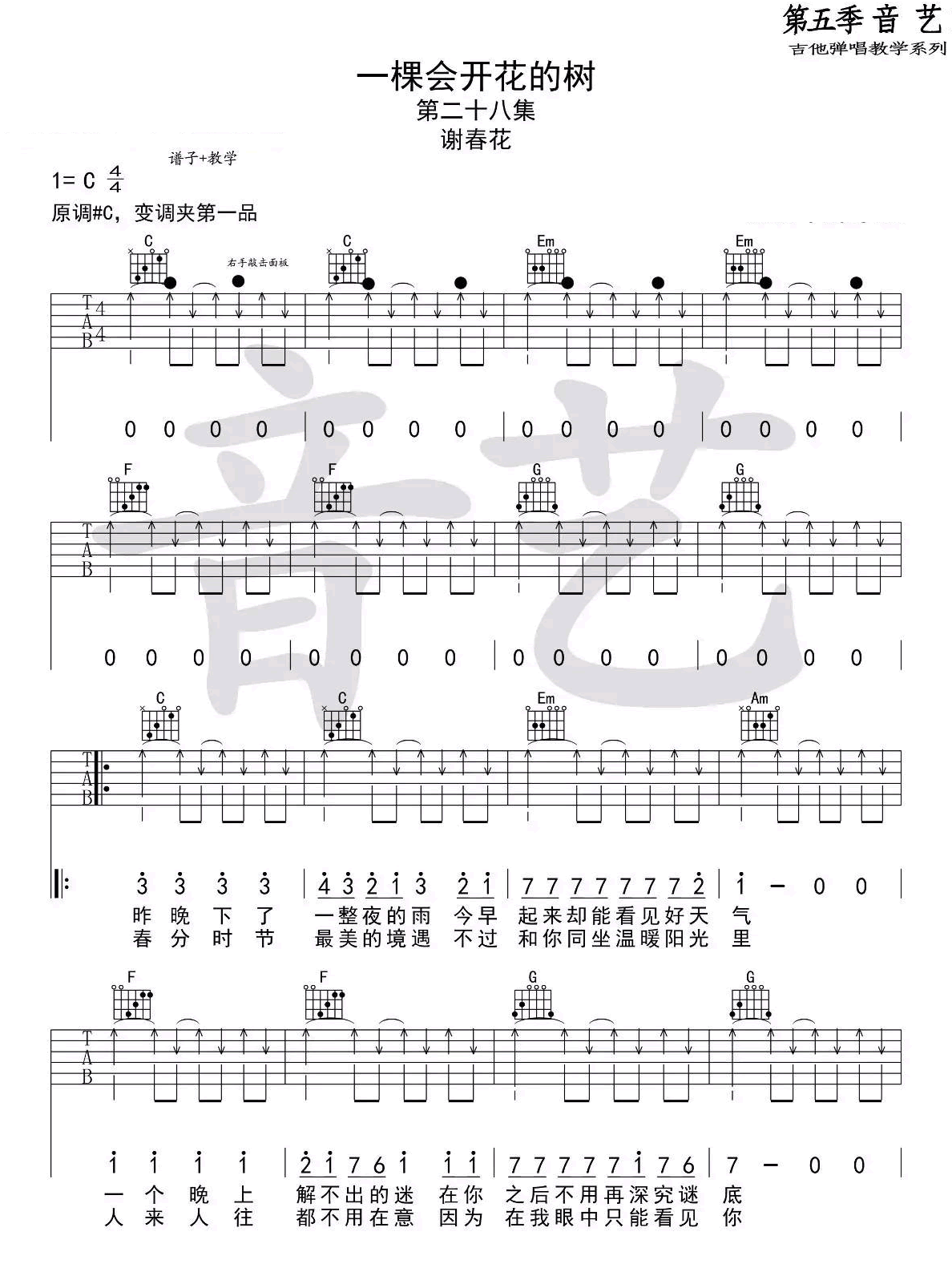 《一棵会开花的树吉他谱》_谢春花_C调_吉他图片谱3张 图1