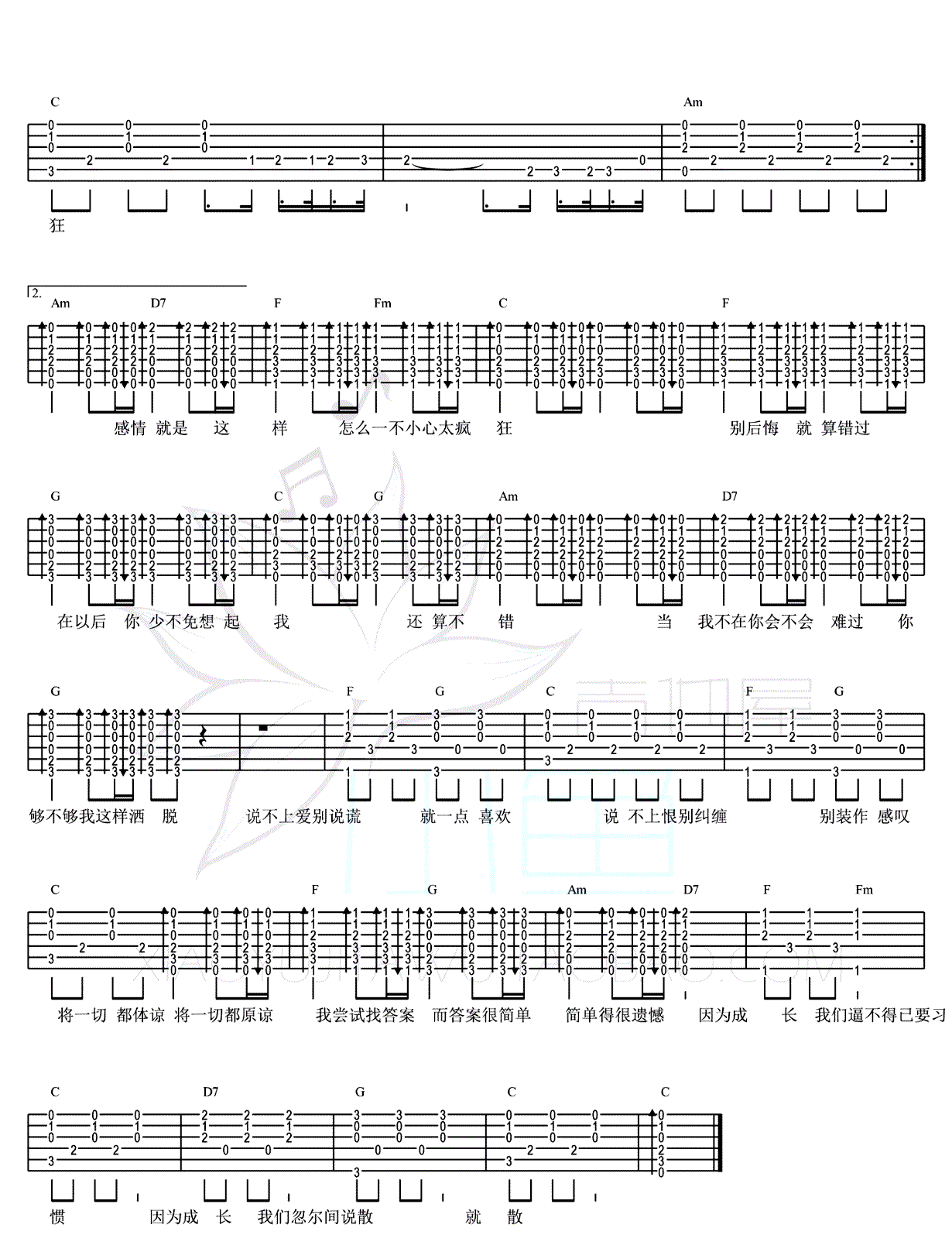 《说散就散吉他谱》_袁娅维_JC陈咏桐_图片谱高清版_吉他图片谱5张 图3