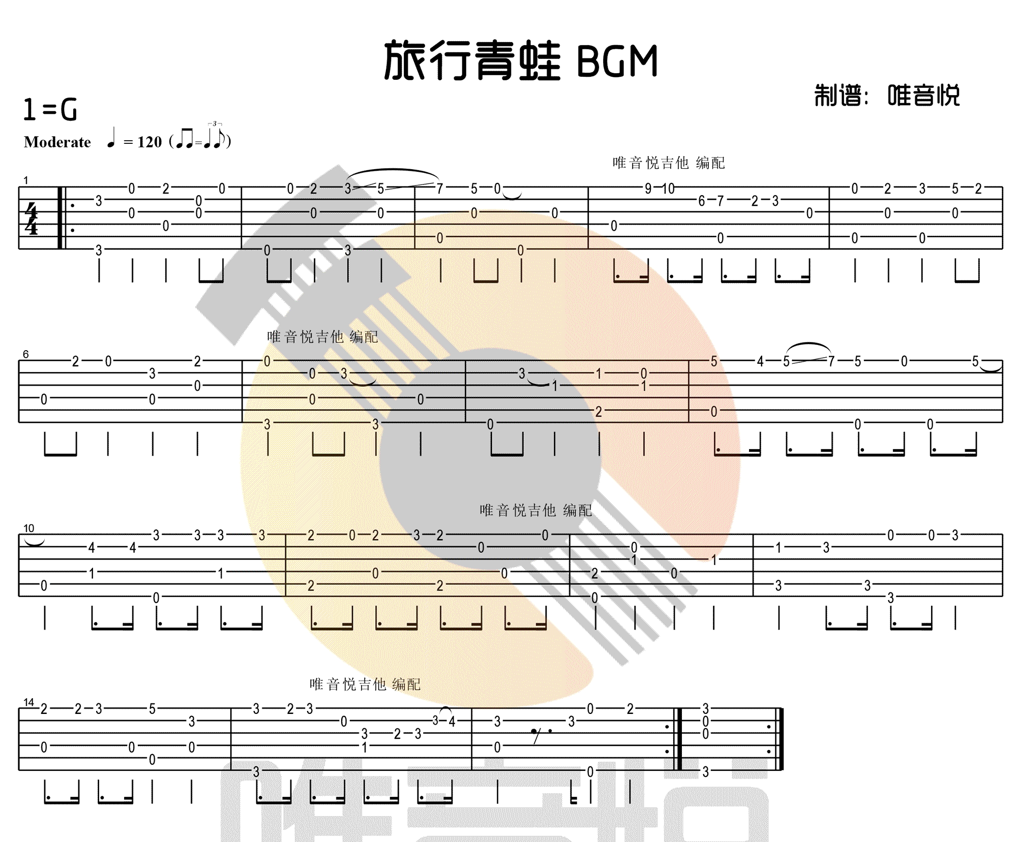 《旅行青蛙吉他谱》_胖子哇_指弹谱_吉他图片谱2张 图2