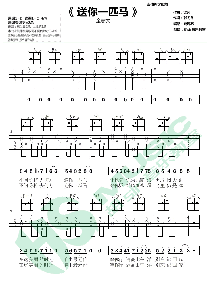 《送你一匹马吉他谱》_金志文__C调指法高清版_C调_吉他图片谱3张 图2