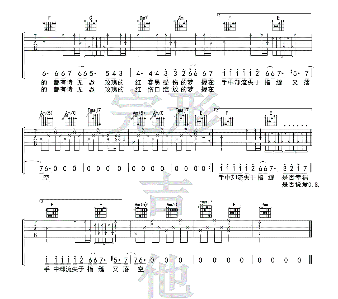 《红玫瑰吉他谱》_陈奕迅__C调六线谱标准版_C调_吉他图片谱3张 图3