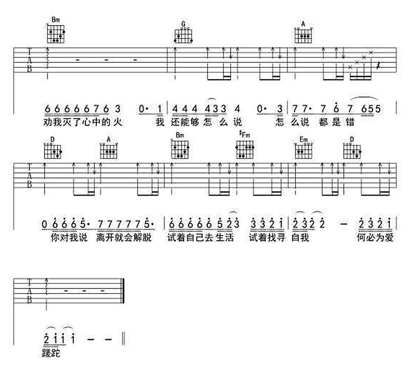 《爱要怎么说出口吉他谱》_赵传__D调指法完整版_D调_吉他图片谱4张 图4