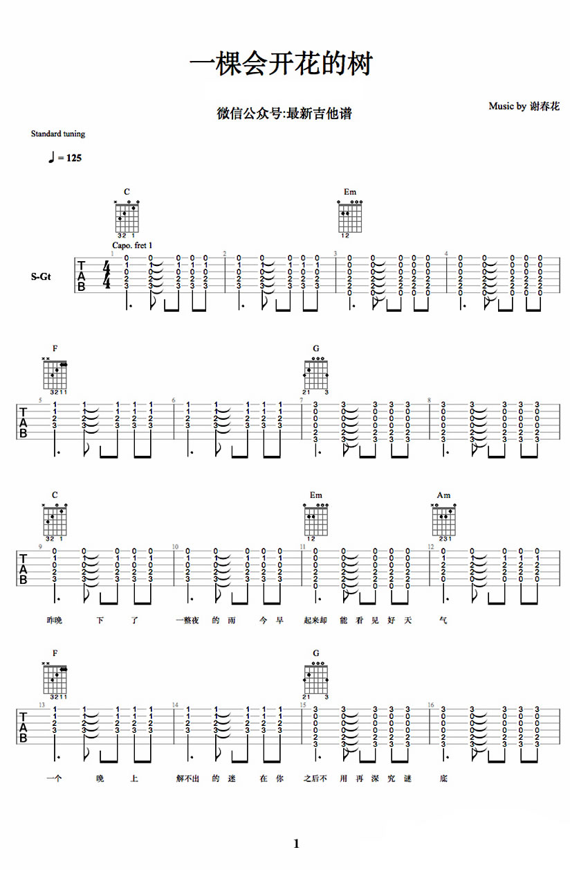 《一棵会开花的树吉他谱》_谢春花__图片谱高清版_吉他图片谱5张 图2
