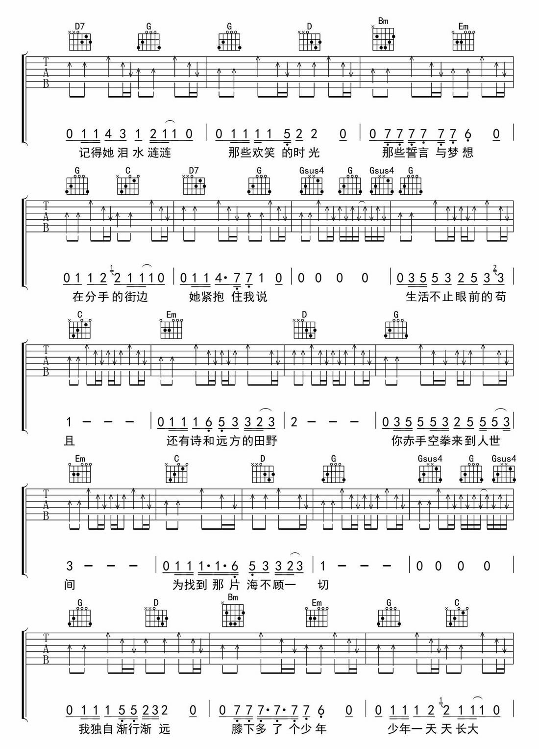 《生活不止眼前的苟且吉他谱》_许巍_原版完美六线谱__吉他图片谱5张 图4