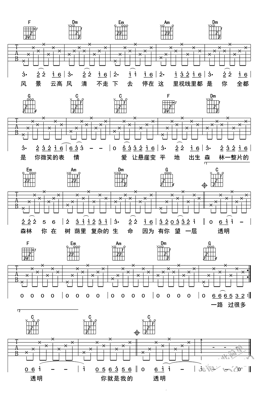 《你是我的风景吉他谱》_陶心瑶_何洁_六线谱高清版图片_吉他图片谱3张 图3