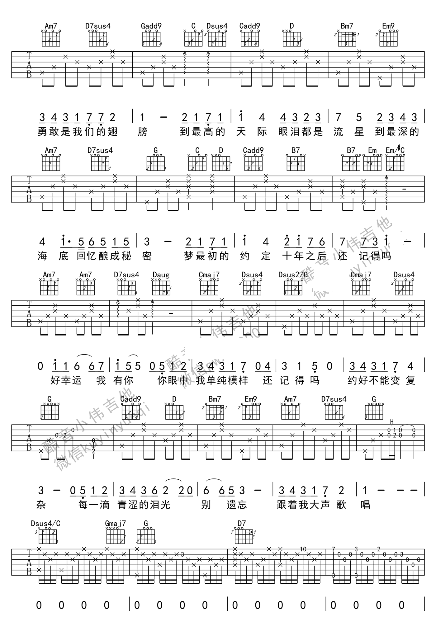《还记得吗吉他谱》_朱正廷_张韶涵_图片谱高清_吉他图片谱4张 图3