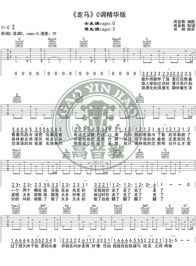 《走马吉他谱》_群星_C调_吉他图片谱3张 图2