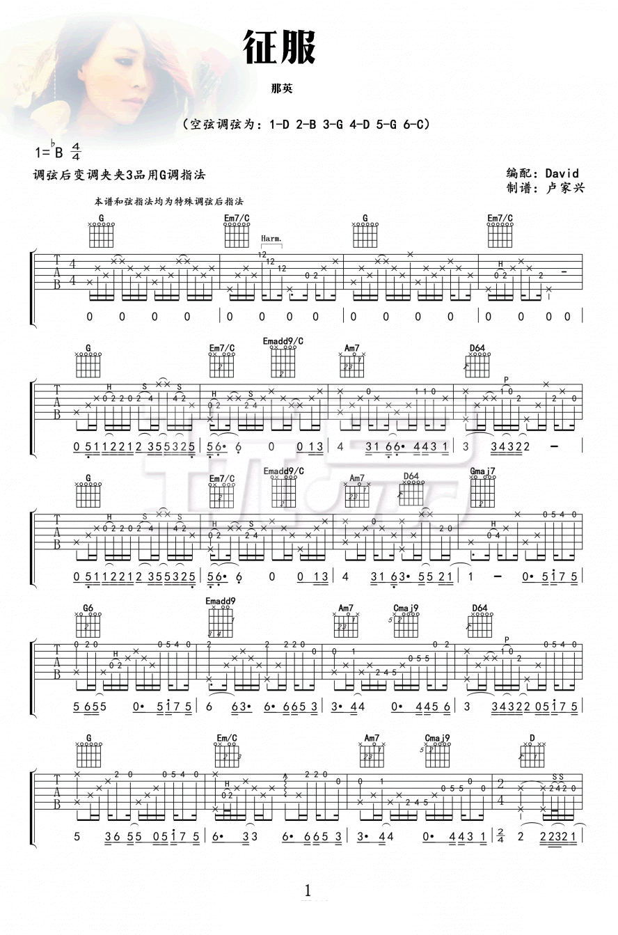 《征服指弹版吉他谱》_群星_那英_吉他拨弦声声岁月流淌_吉他图片谱3张 图2