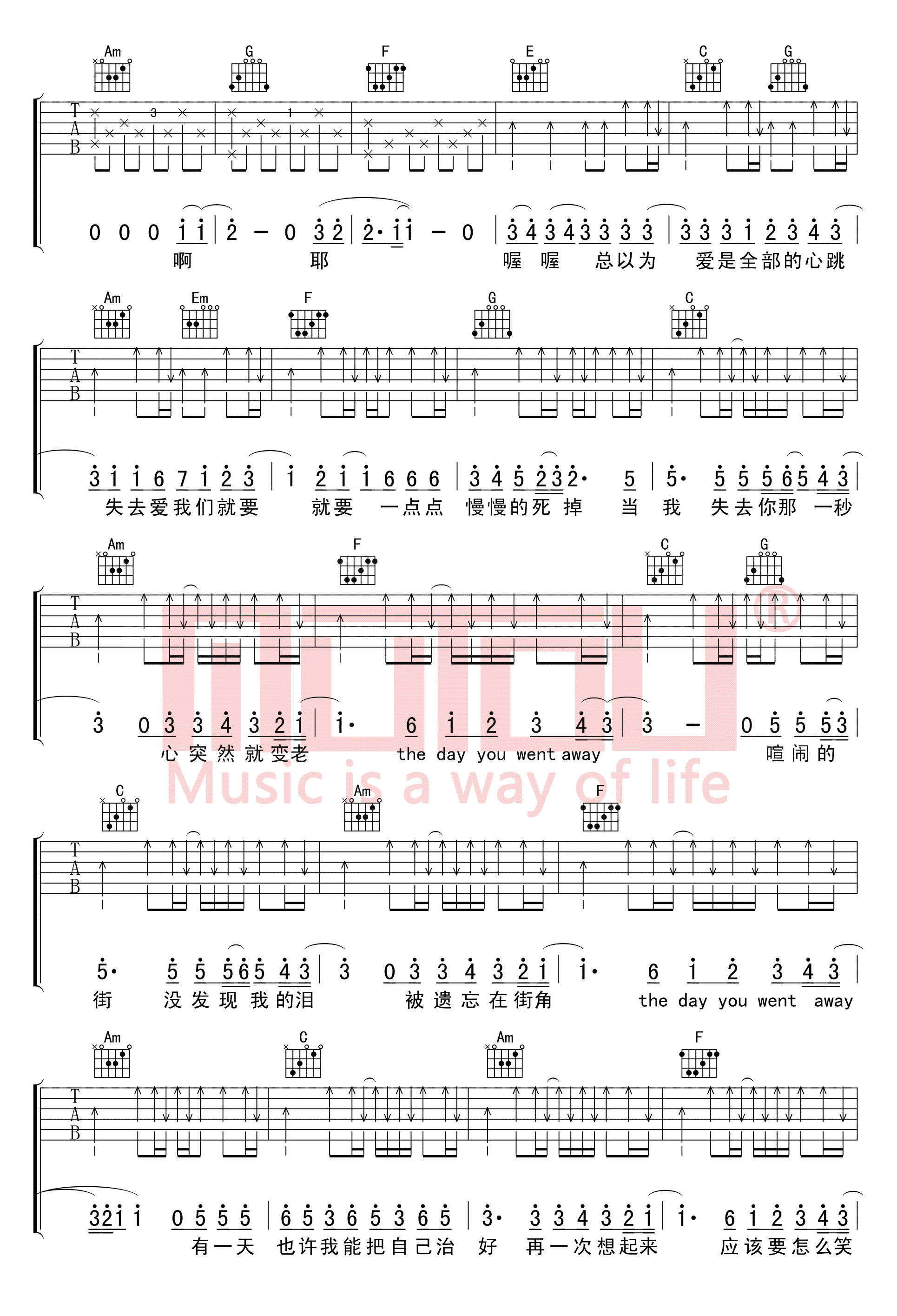 《第一次爱的人吉他谱》_群星_王心凌_C调弹唱谱_完整高清版_C调_吉他图片谱5张 图4