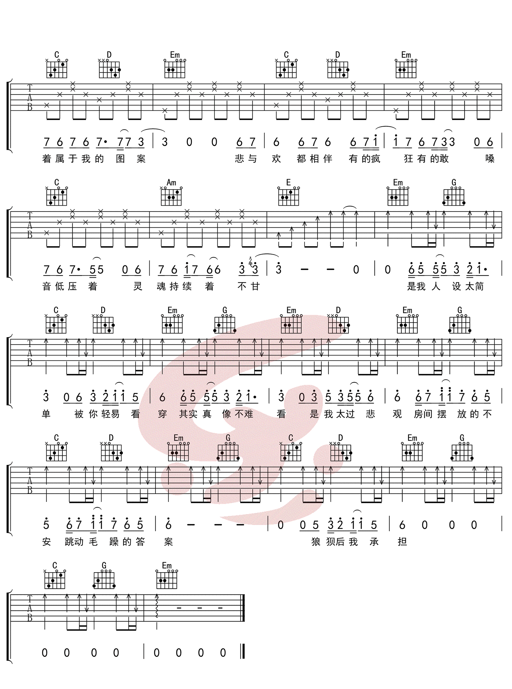 《人设吉他谱》_群星_孟凡明_G调六线谱_男生版_G调_吉他图片谱3张 图3