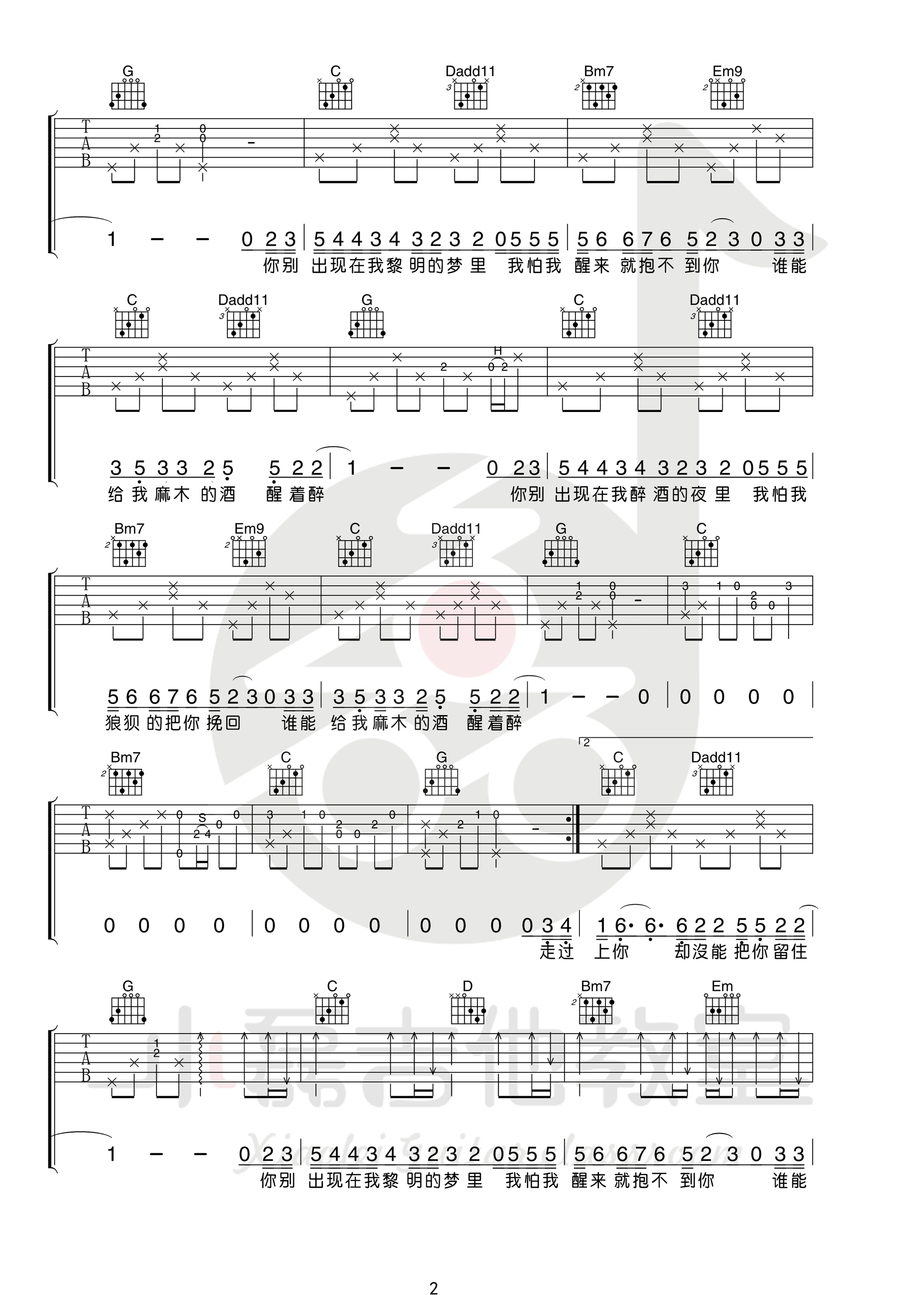 《醒着醉吉他谱》_群星_G调_吉他图片谱3张 图2