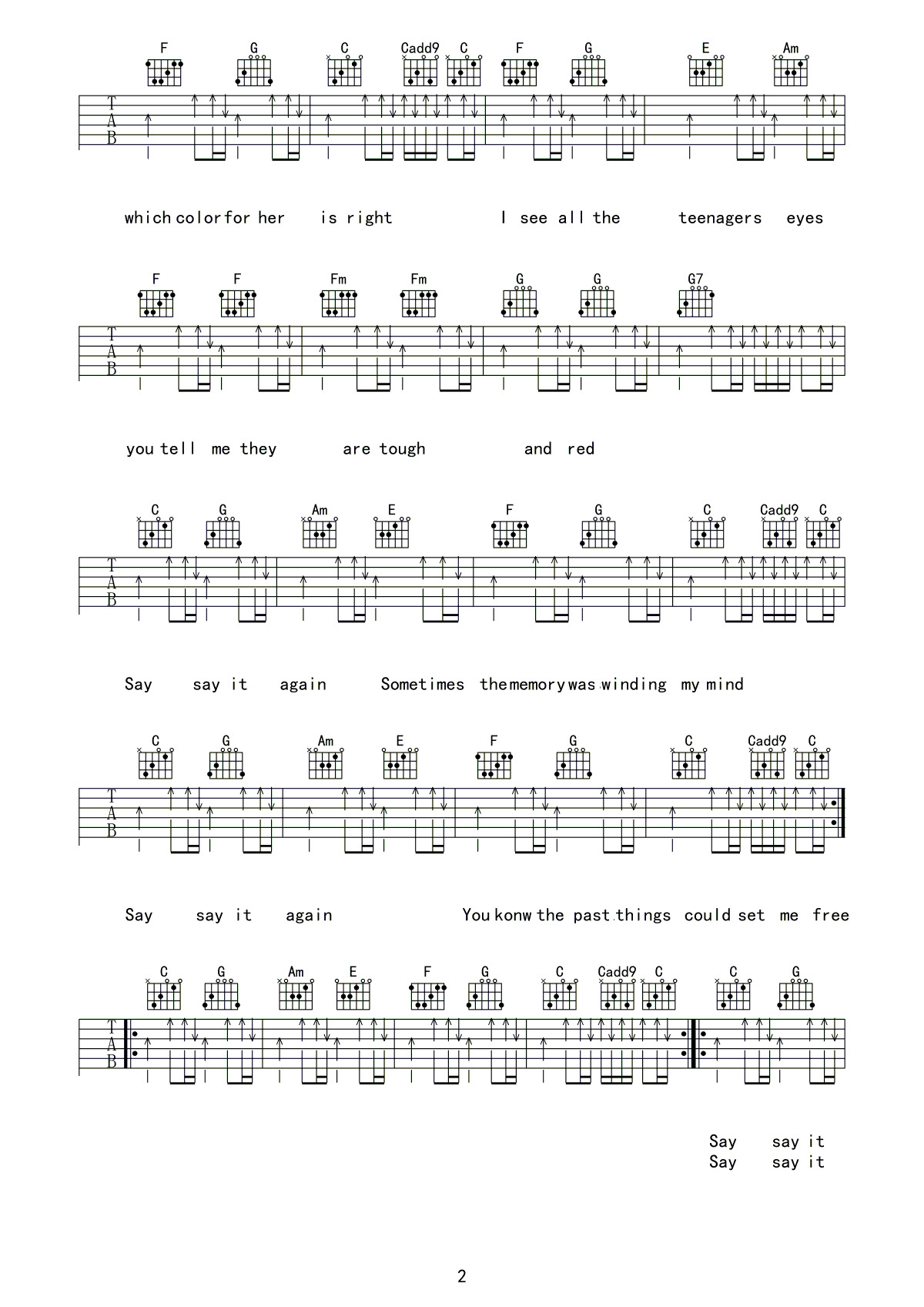 《Say it again 盘尼西林乐队 C调高清弹唱谱吉他谱》_群星_C调_吉他图片谱3张 图2